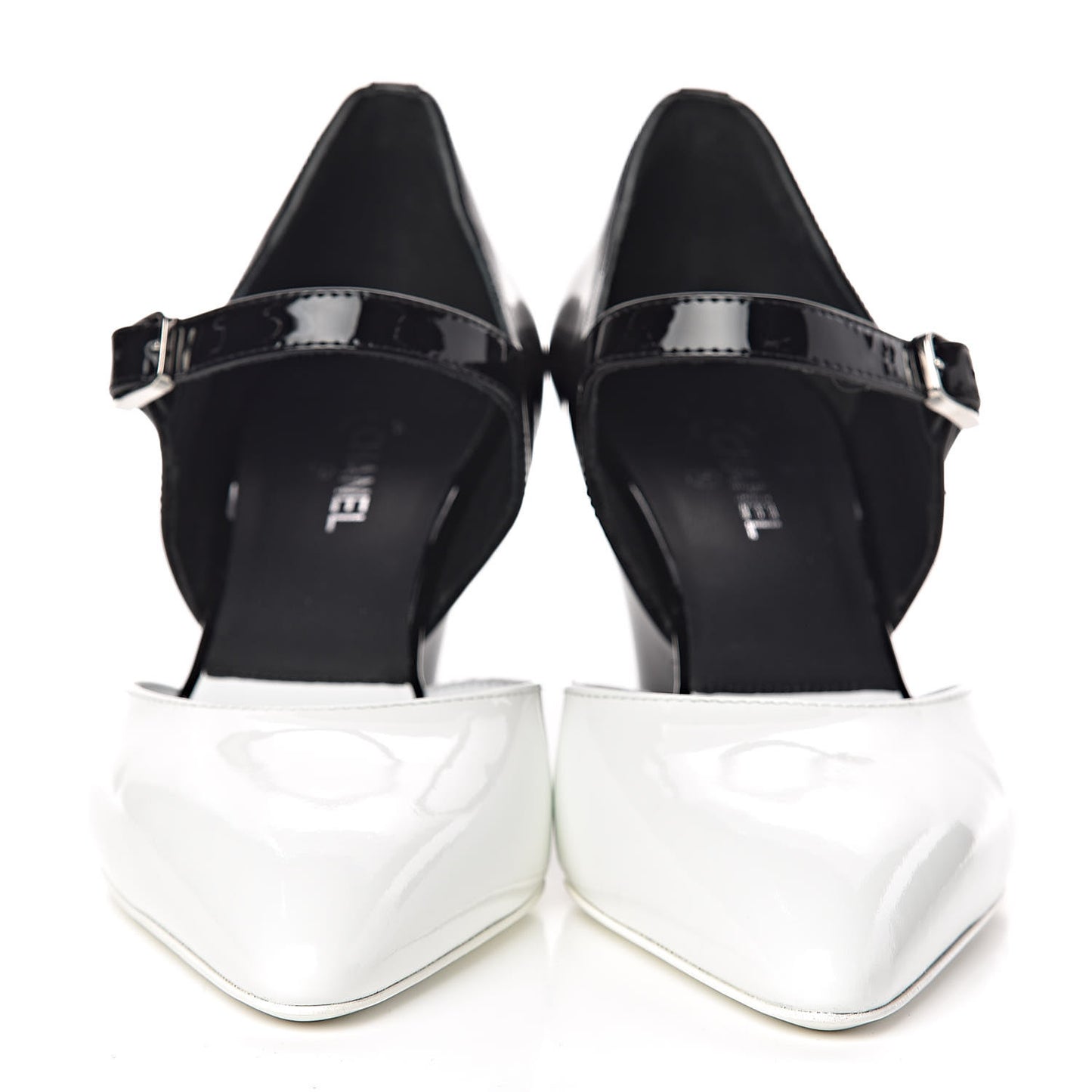 Patent Calfskin CC Pumps 38 White Black