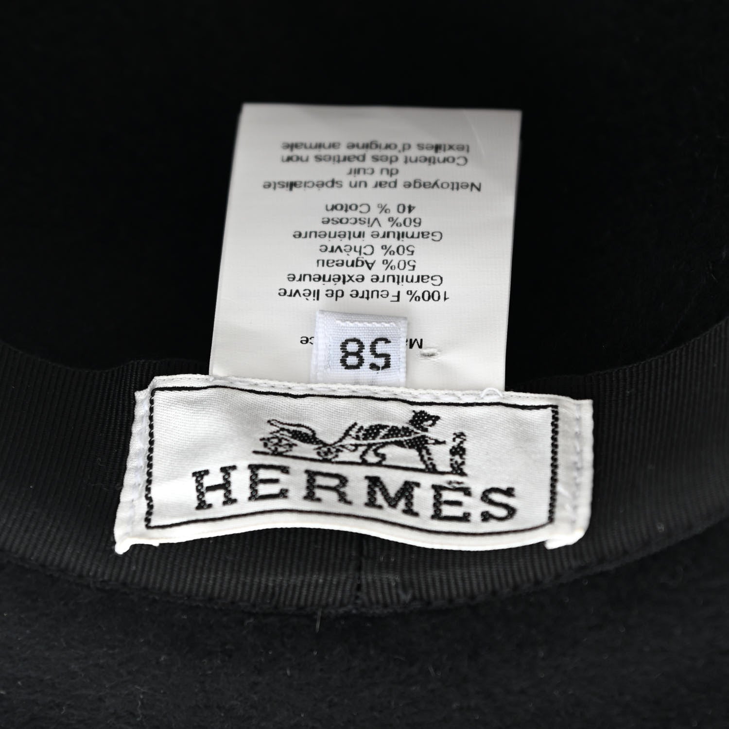 Hermes Felt Goatskin Lambskin Hat 58 Black 8 of 8