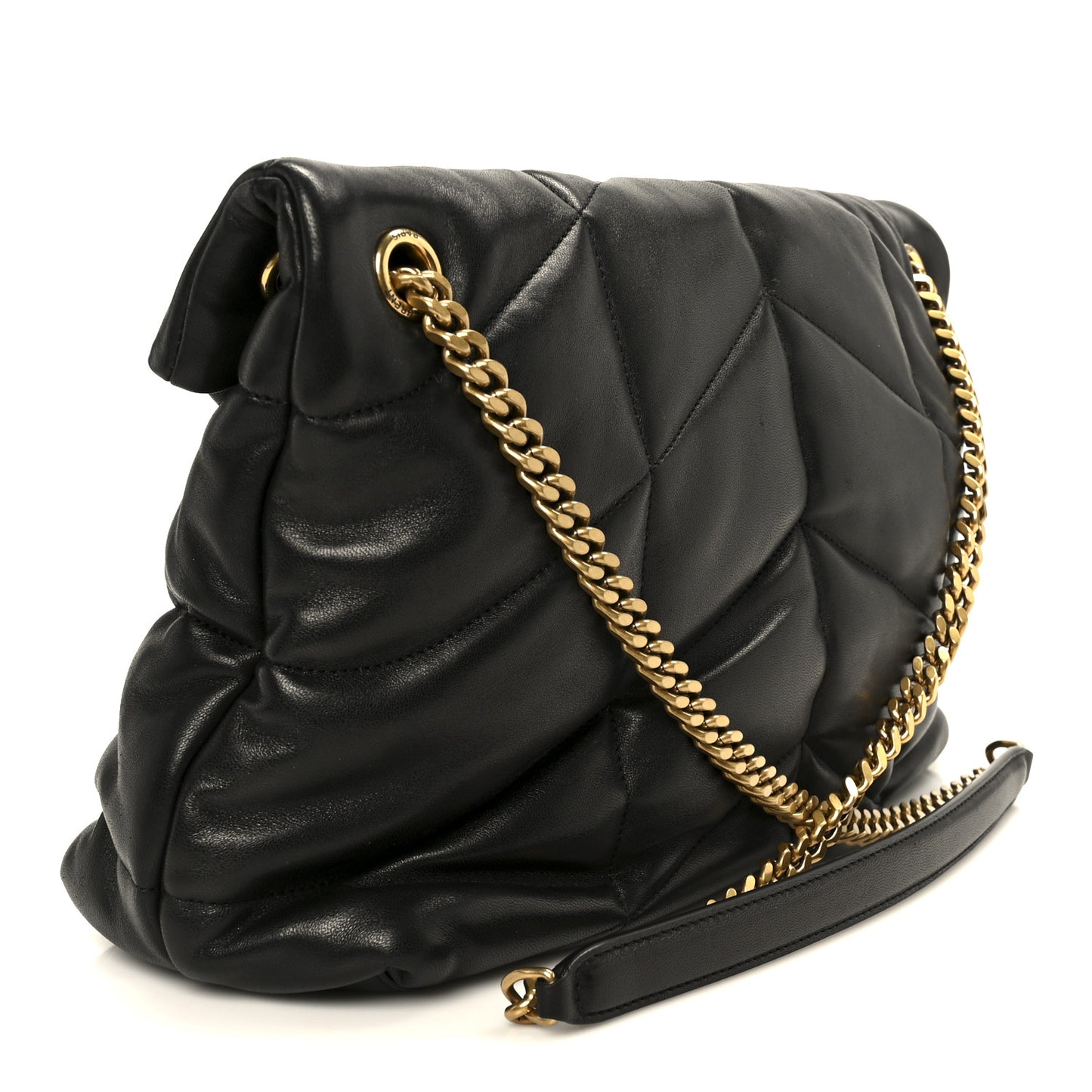 Lambskin Quilted Medium Loulou Puffer Monogram Chain Satchel Black