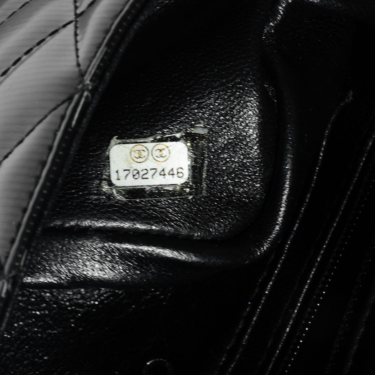 Striated Patent Leather Quilted Mini Flap Black