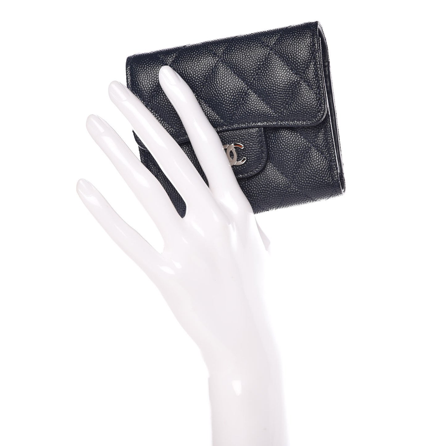 Caviar Quilted Compact Flap Wallet Navy