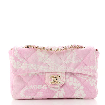 Chanel Printed Denim Quilted Flap Bag Pink White 1 of 12