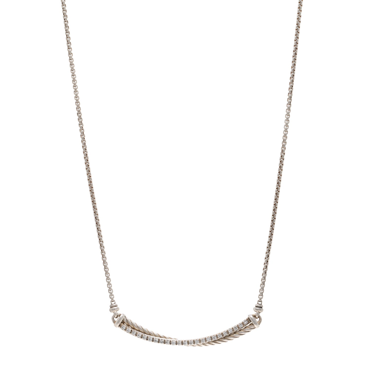 David Yurman Sterling Silver Diamond Crossover Bar Necklace 1 of 4