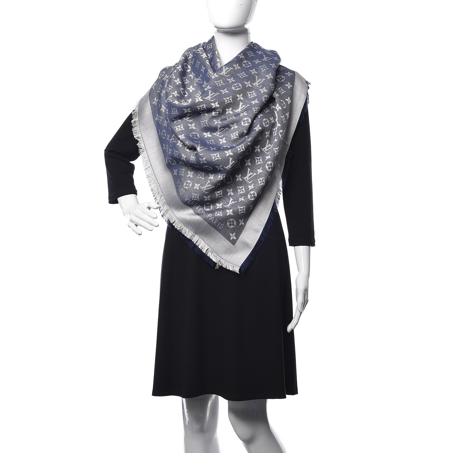 Louis Vuitton Silk Wool Monogram Denim Shawl Blue 2 of 12