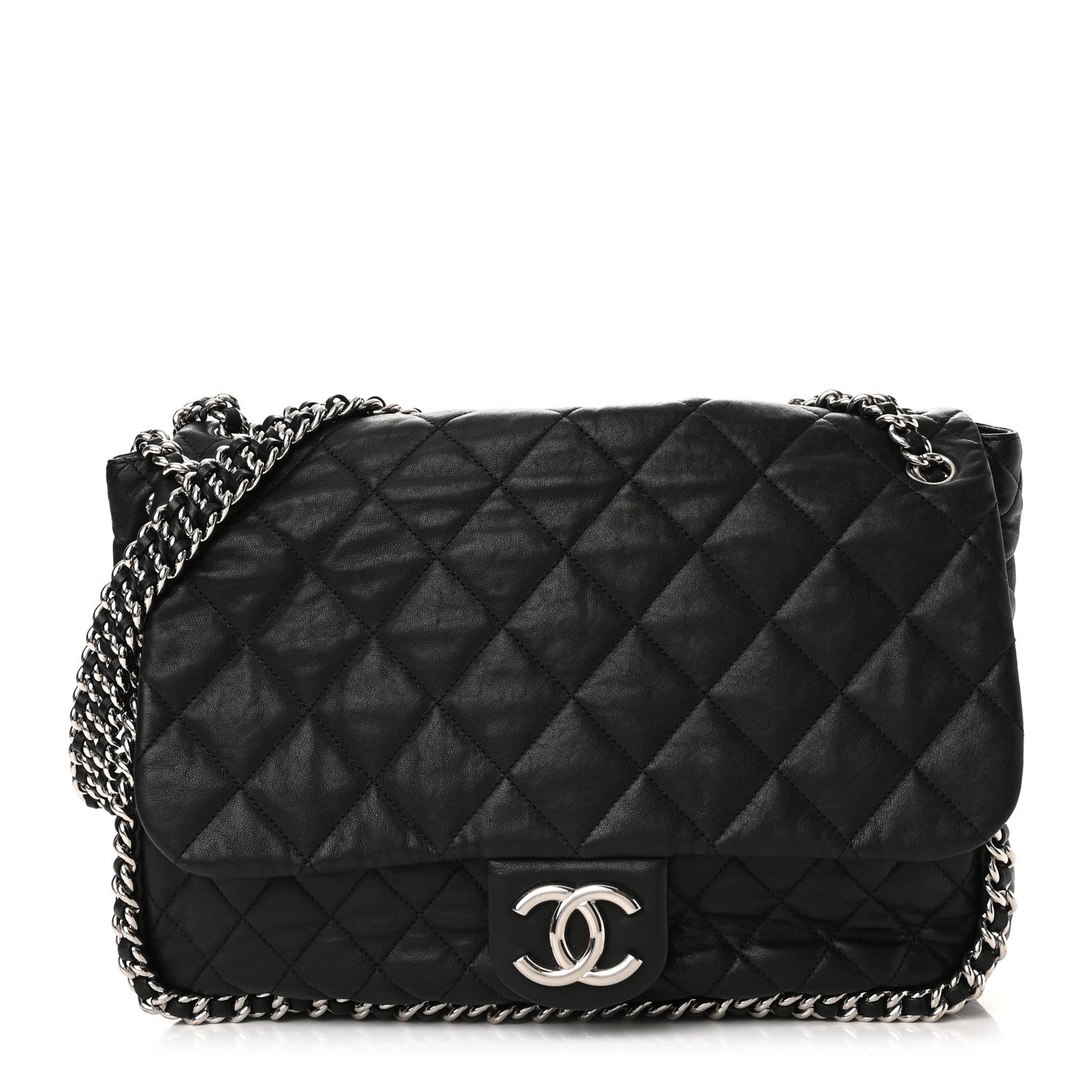 Chanel Washed Lambskin Quilted Maxi Chain Around Flap Black 1 of 10