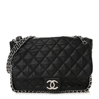 Chanel Washed Lambskin Quilted Maxi Chain Around Flap Black 1 of 10