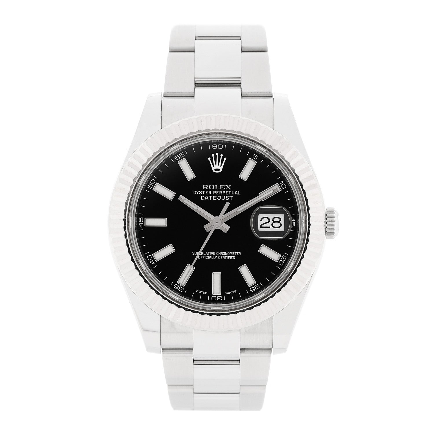 Rolex Stainless Steel 18K White Gold 41mm Oyster Perpetual Datejust Watch Black 126334 1 of 5
