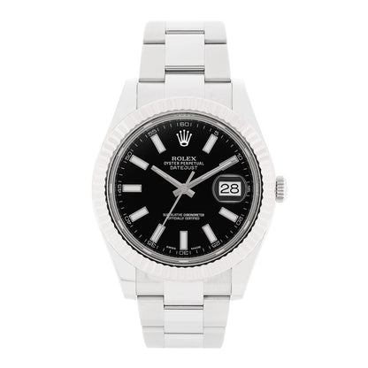 Rolex Stainless Steel 18K White Gold 41mm Oyster Perpetual Datejust Watch Black 126334 1 of 5