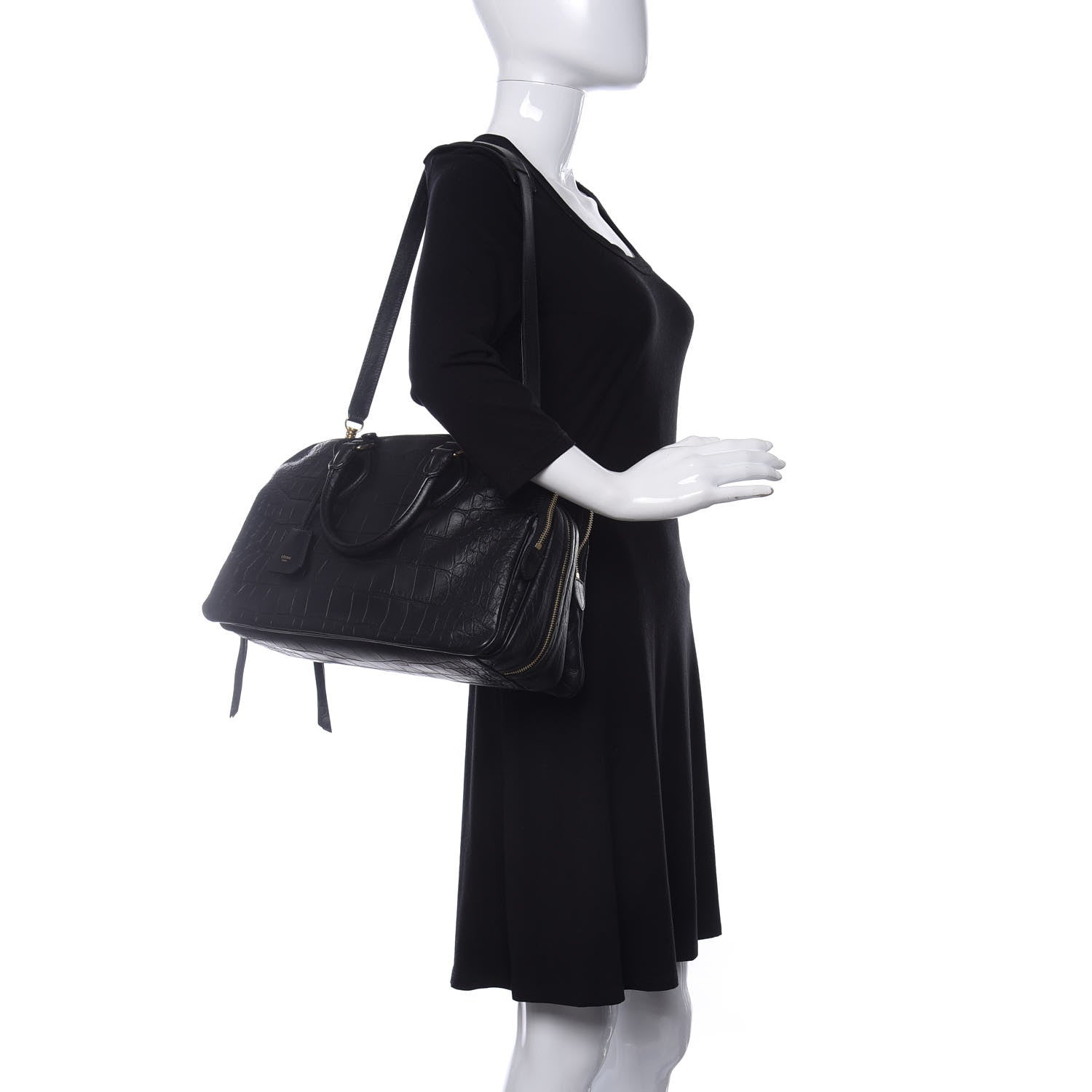 Celine Crocodile Embossed Calfskin Small Triptyque Satchel Black 2 of 9