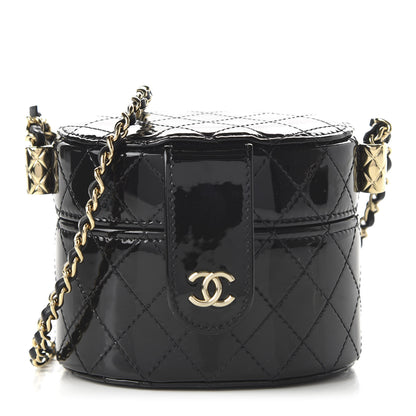 Chanel Patent Quilted Round Mini Vanity With Chain Black 1 of 11
