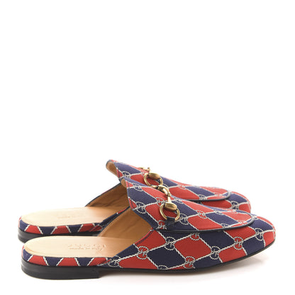 Gucci Mini GG Rhombus Chain Mens Princetown Slippers 5.5 Royal Bleuett Red 4 of 10