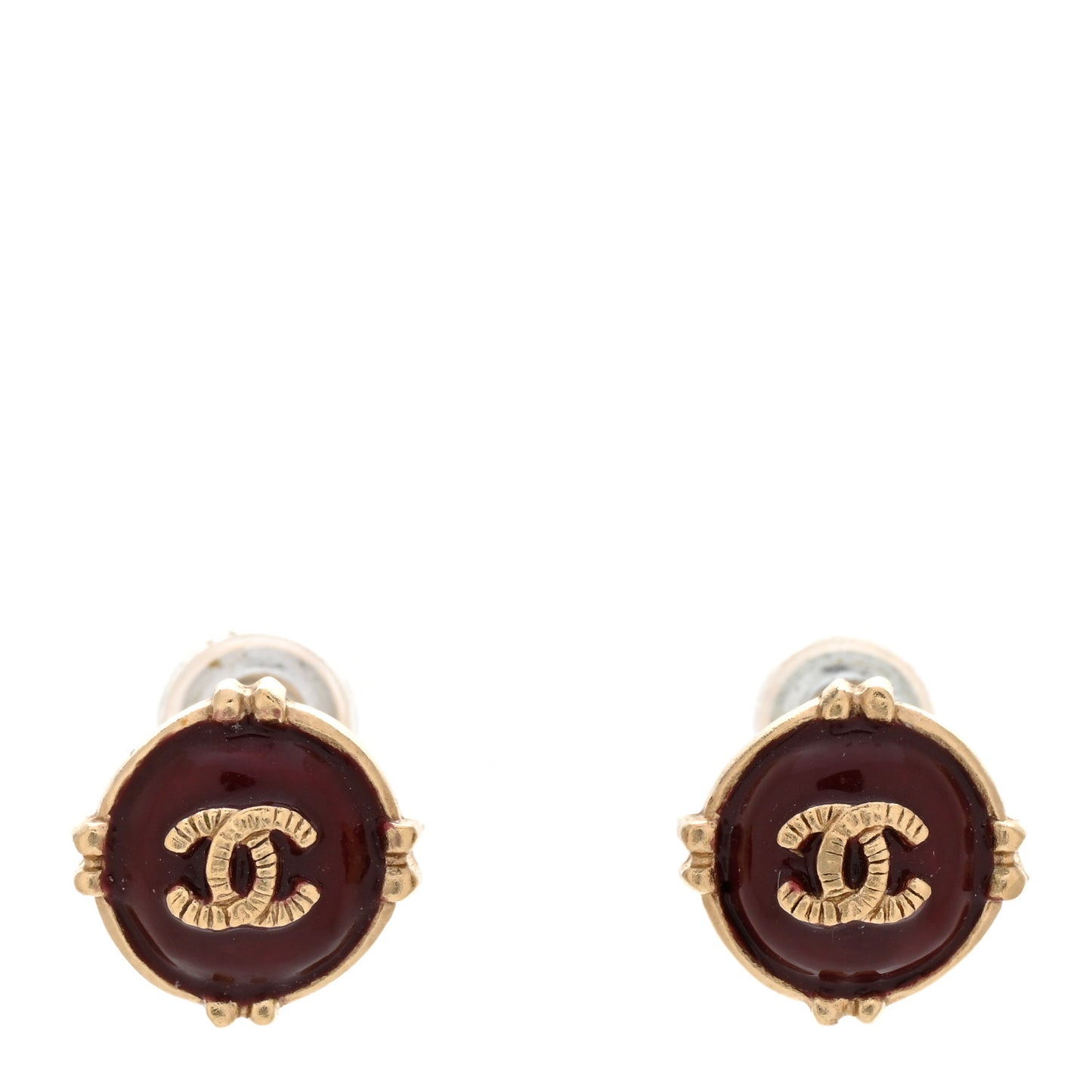 Enamel CC Stud Earrings Red Gold