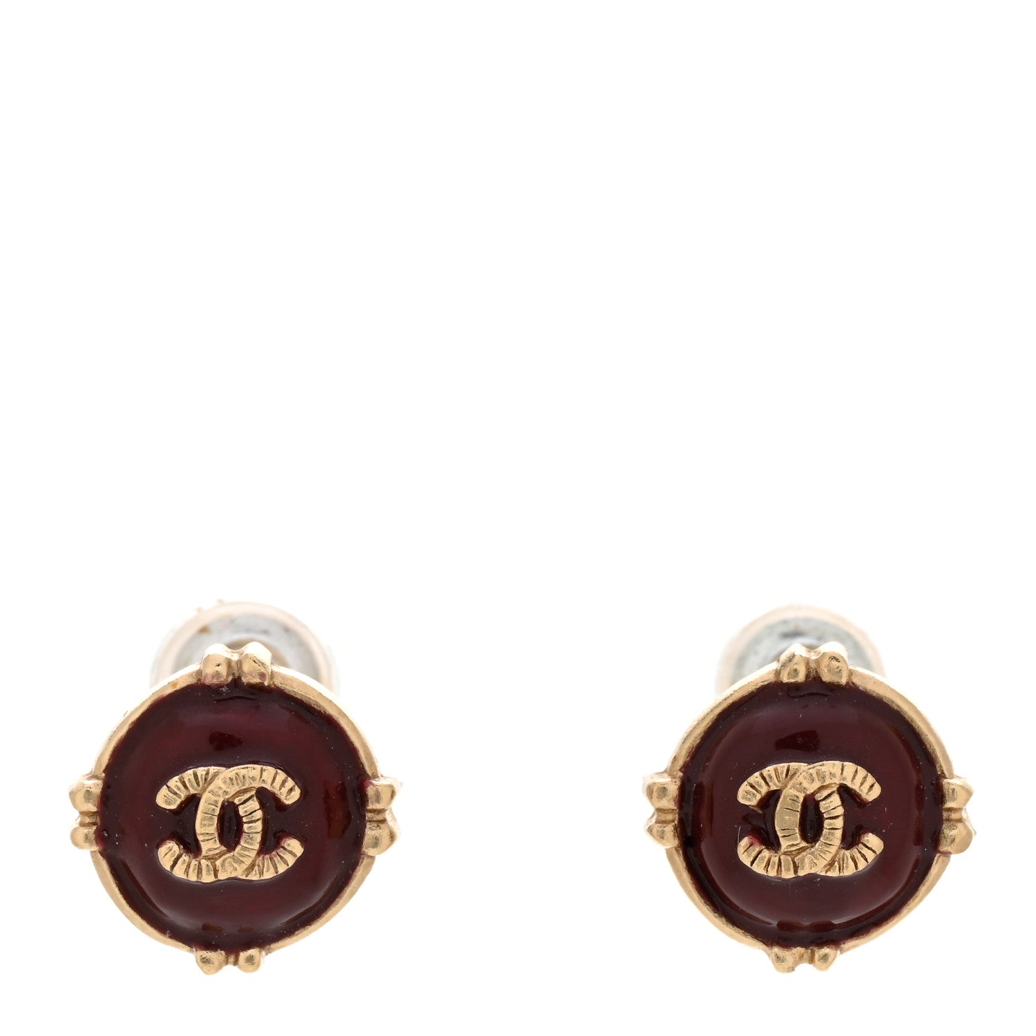 Chanel Enamel CC Stud Earrings Red Gold 1 of 4