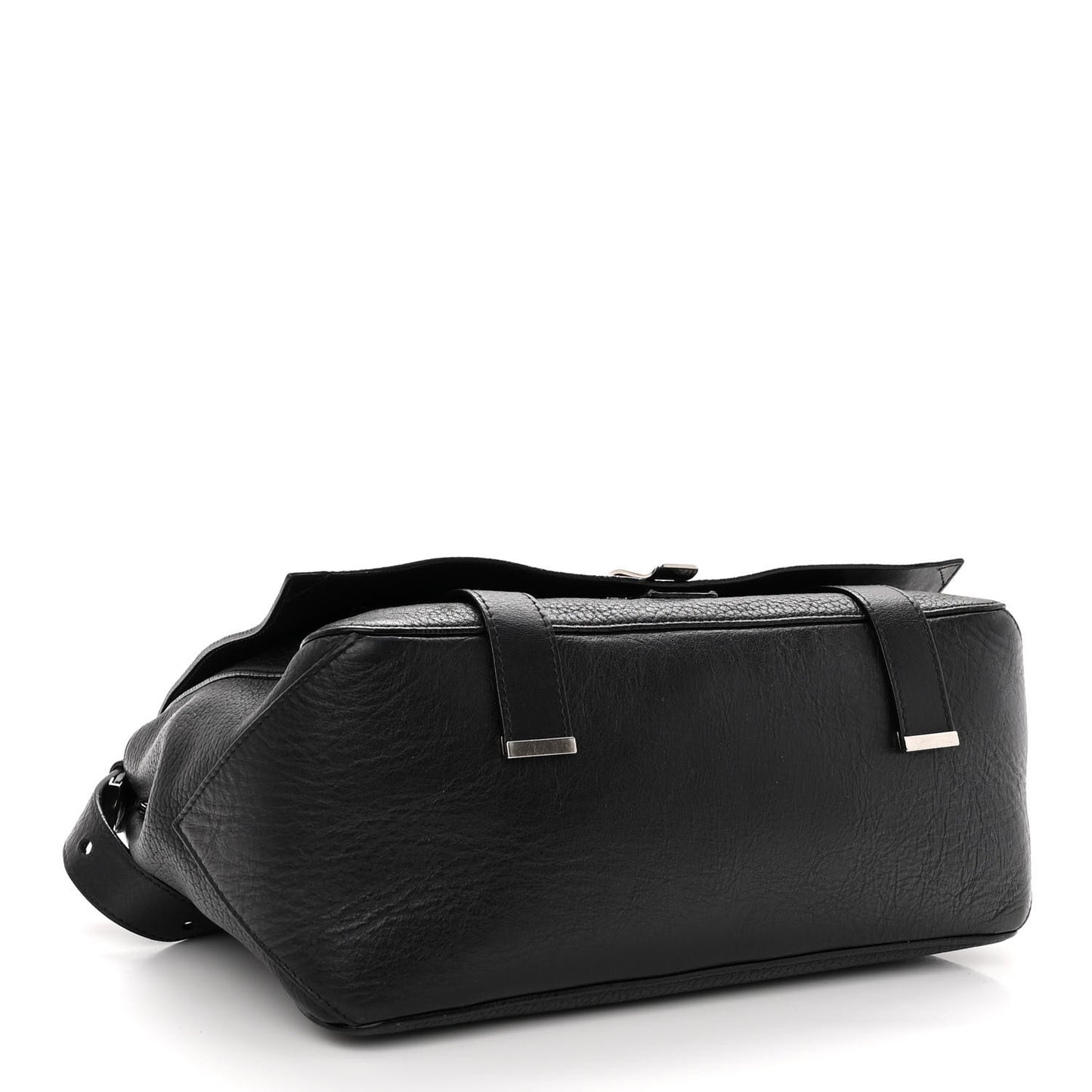 Pebbled Calfskin Double Sided PS Courier Bag Black