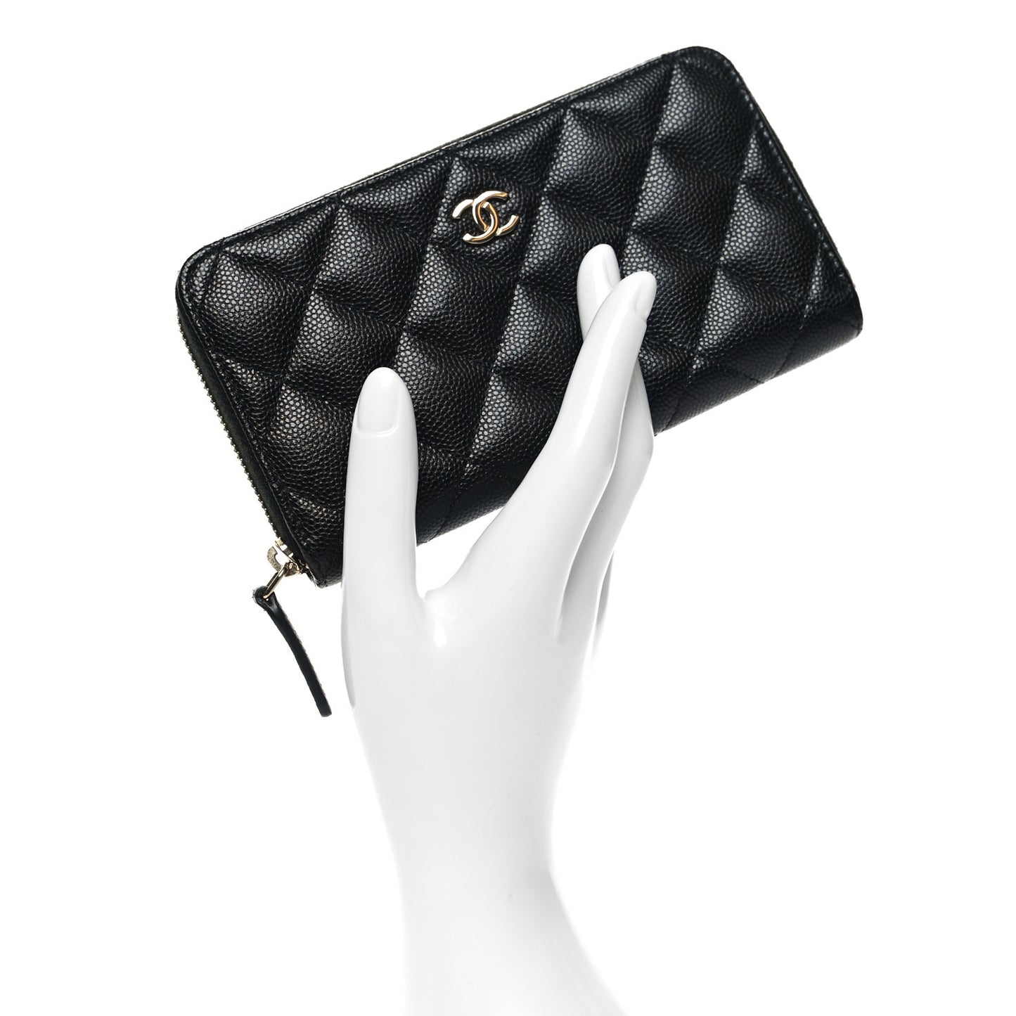 Caviar Quilted Medium Zip Around Wallet Black