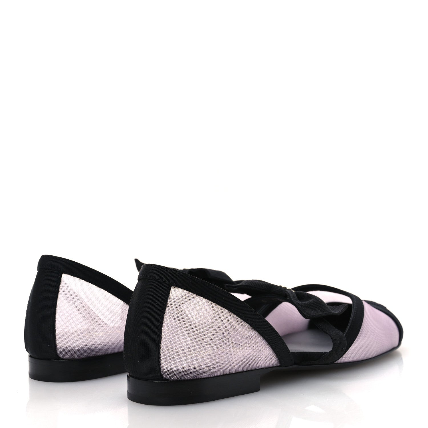 Chanel Mesh Grosgrain Mary Janes Flats 36.5 Light Pink Black 5 of 10