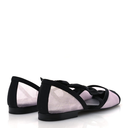 Chanel Mesh Grosgrain Mary Janes Flats 36.5 Light Pink Black 5 of 10