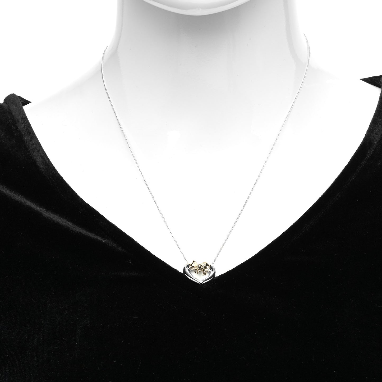 Sterling Silver 18K Yellow Gold Heart Ribbon Pendant Necklace