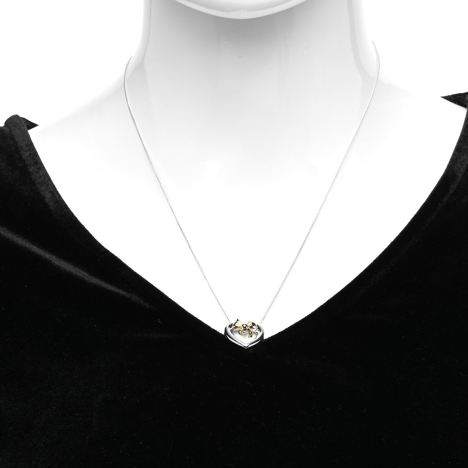 Tiffany Sterling Silver 18K Yellow Gold Heart Ribbon Pendant Necklace 2 of 7