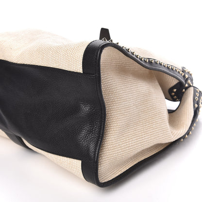 Gucci Canvas Calfskin Studded Large Soft Stirrup Shoulder Bag White Black 9 of 10