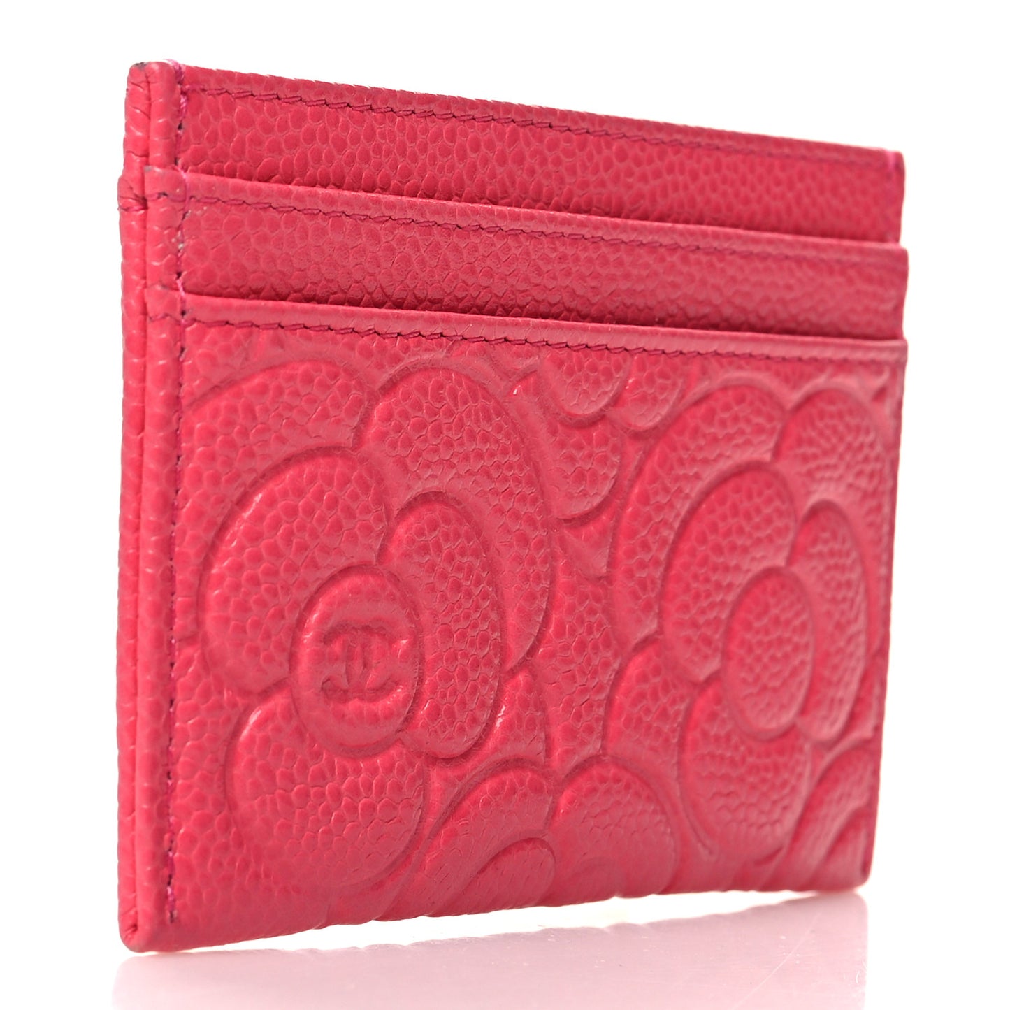 Caviar Camellia Embossed Card Holder Pink