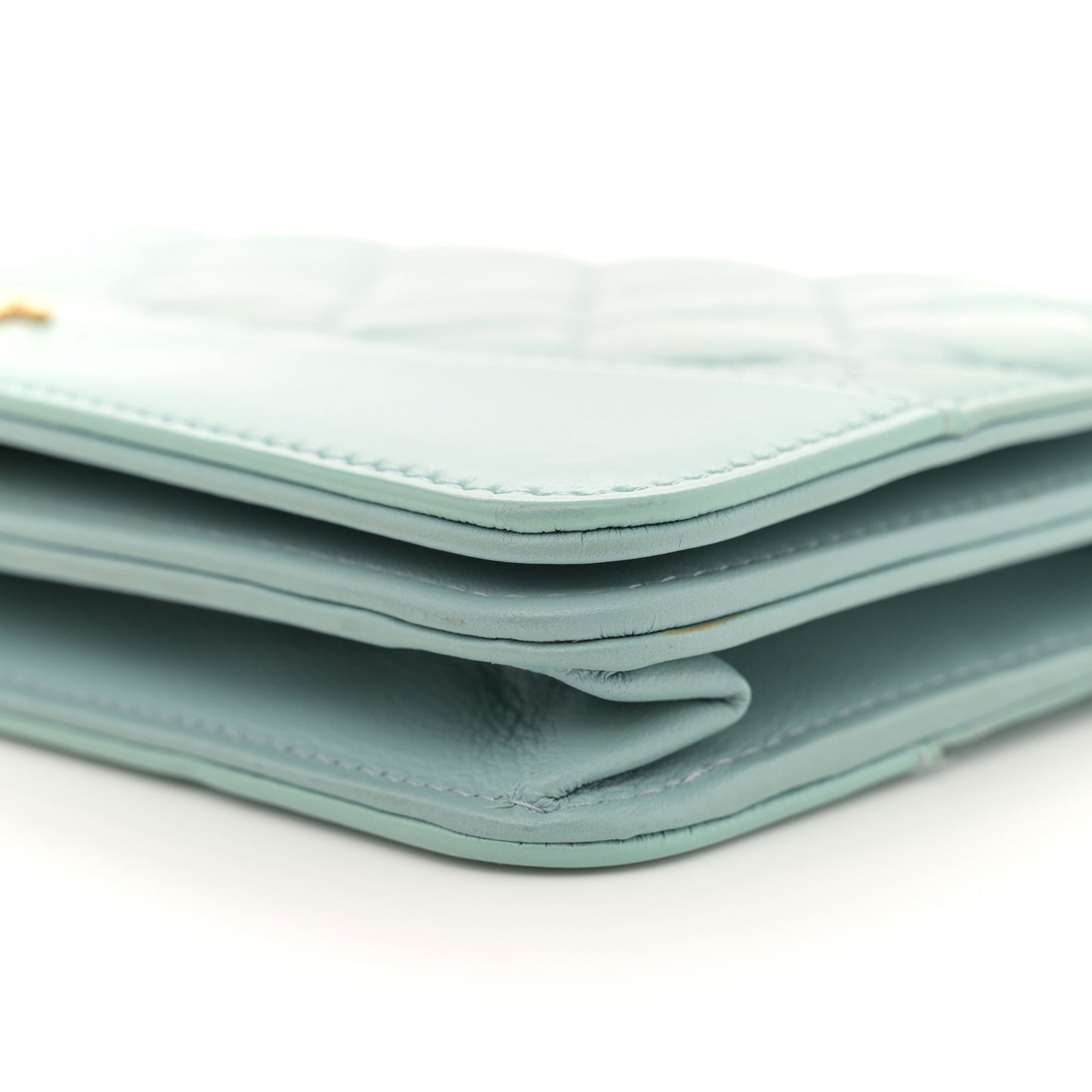 Aged Calfskin Quilted Gabrielle Wallet On Chain WOC Light Blue