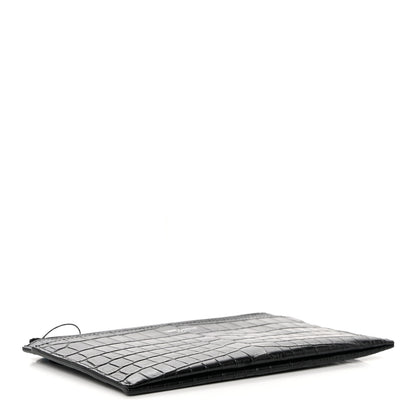 Saint Laurent Calfskin Crocodile Embossed Zip Pouch Black 4 of 9