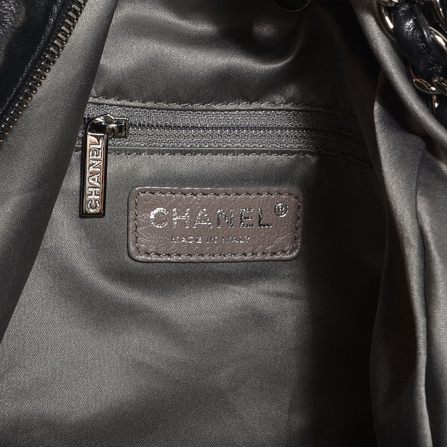 Lambskin Large Rock and Chain Hobo Black