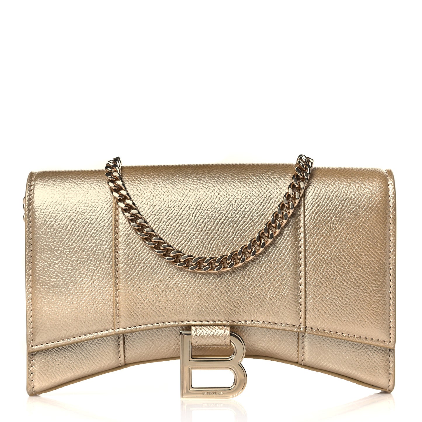 Metallic Grained Calfskin Hourglass Chain Bag Light Gold