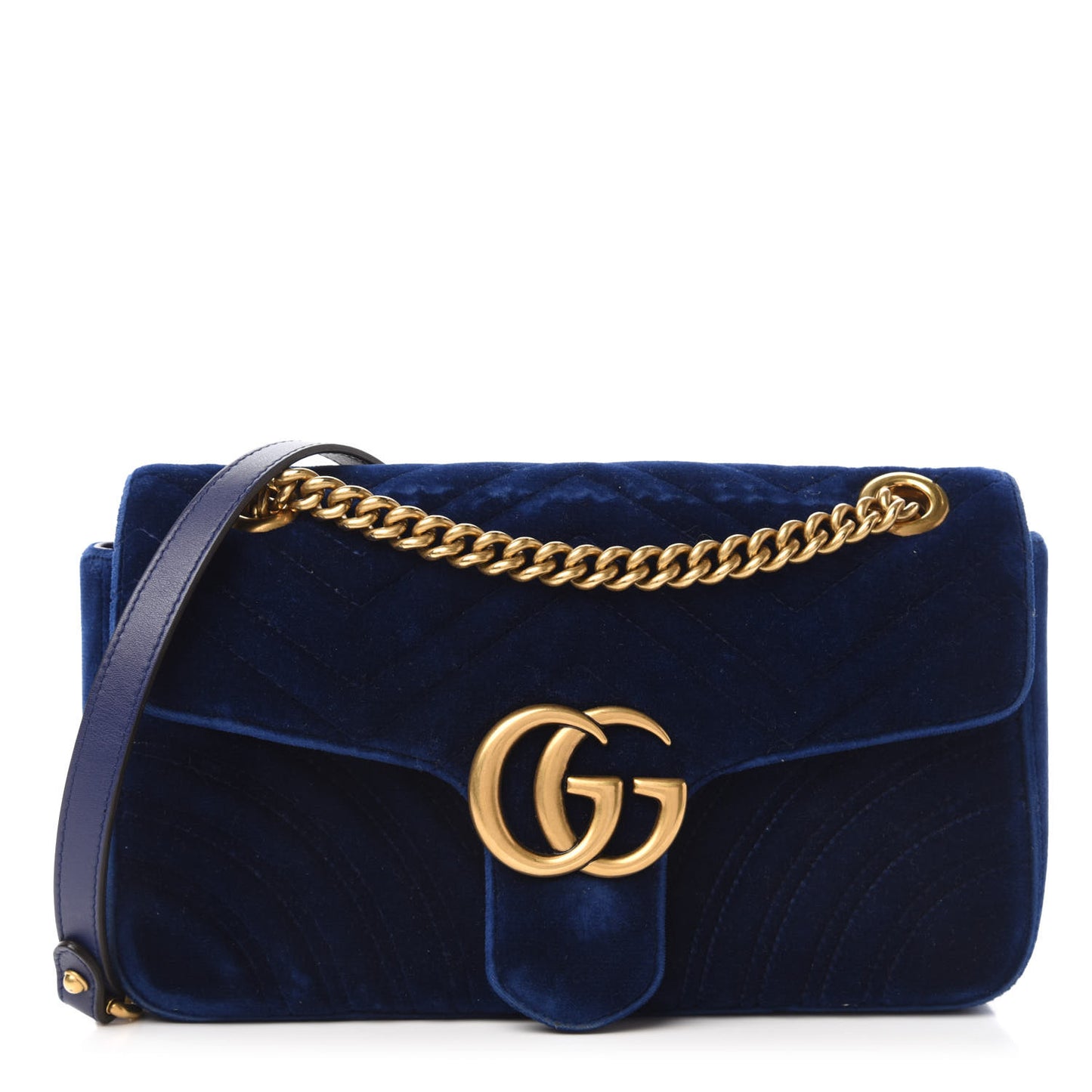 Velvet Matelasse Small GG Marmont Shoulder Bag Cobalt Blue