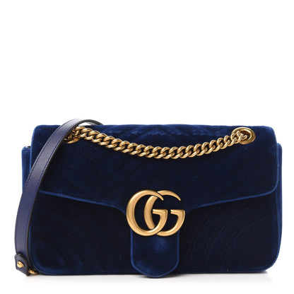 Gucci Velvet Matelasse Small GG Marmont Shoulder Bag Cobalt Blue 1 of 10