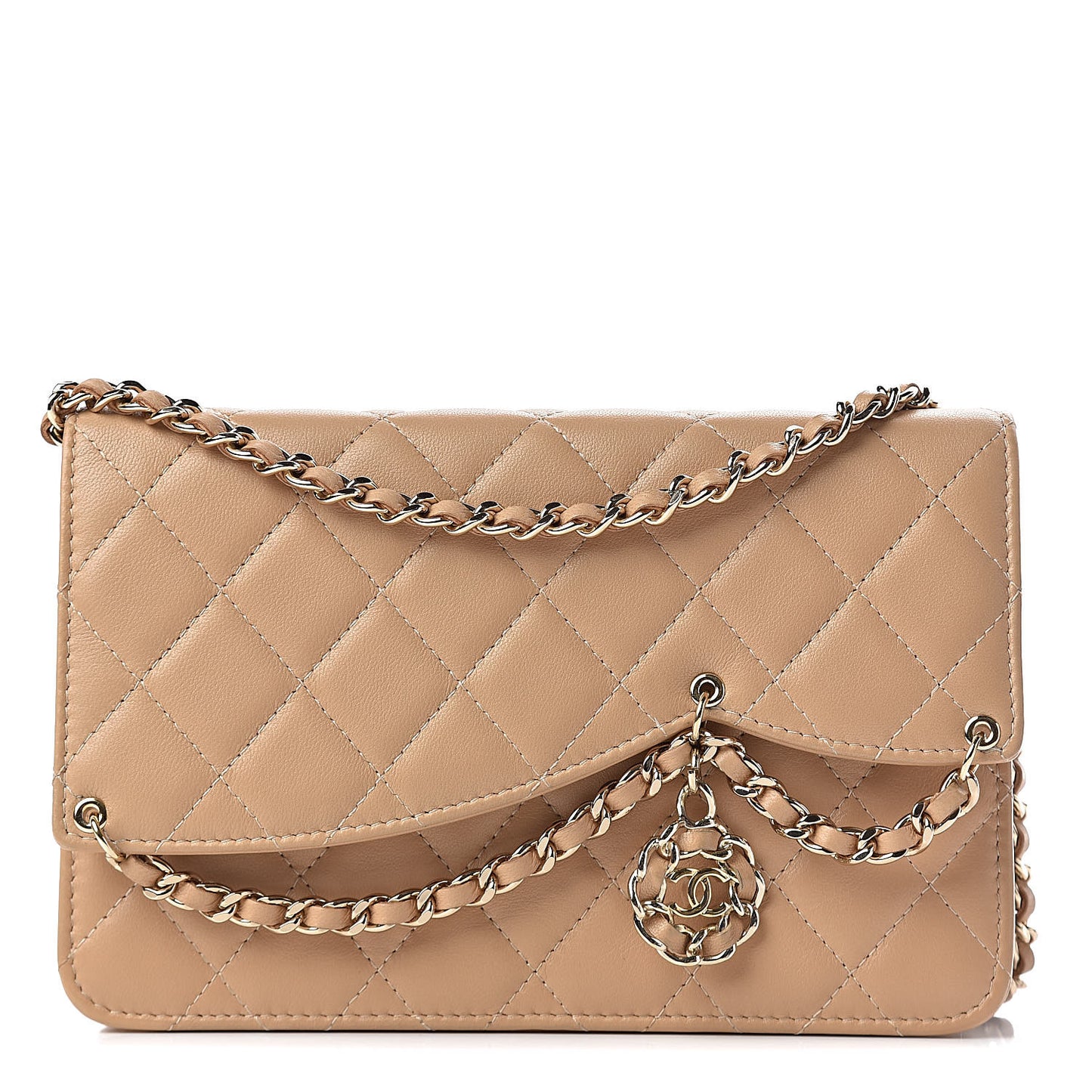 Lambskin Quilted Chain Infinity Wallet On Chain WOC Light Beige