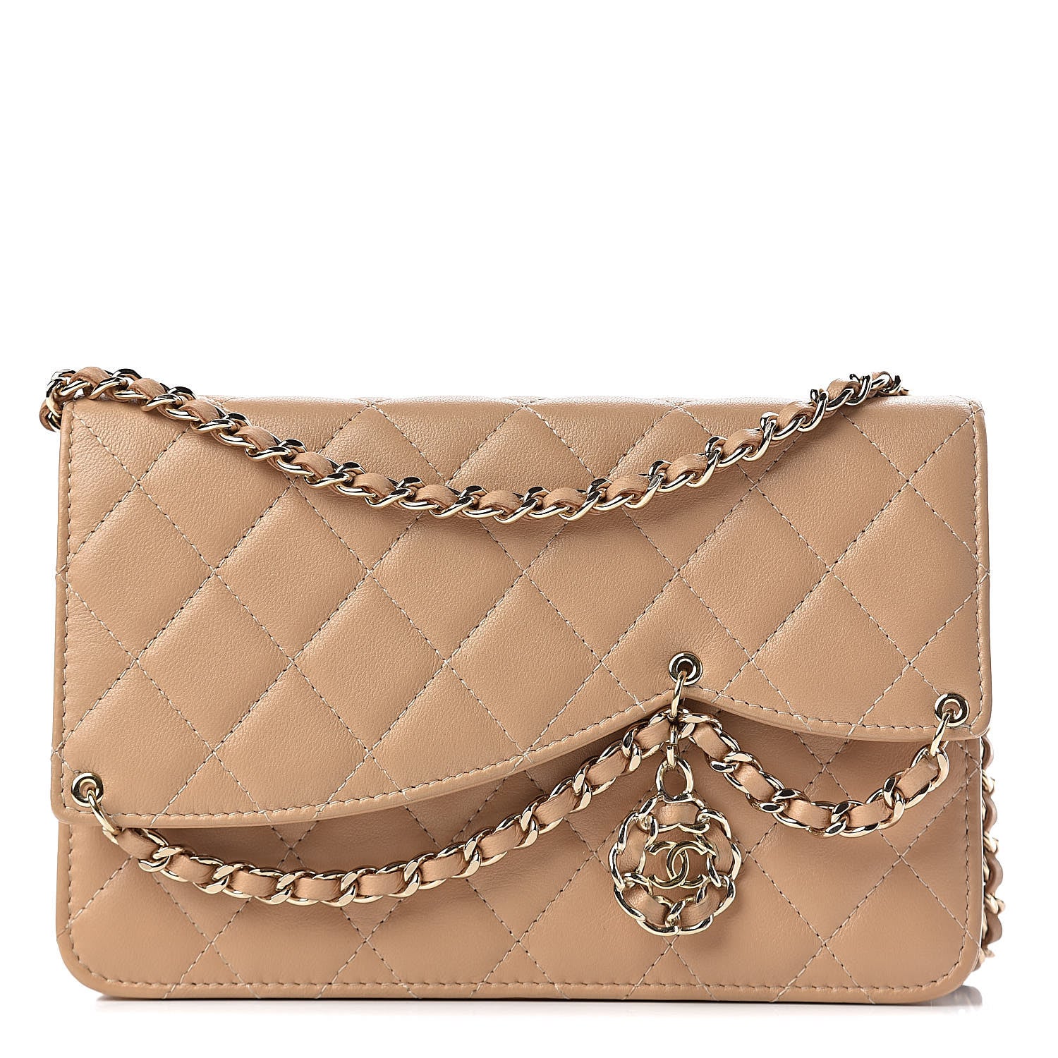 Chanel Lambskin Quilted Chain Infinity Wallet On Chain WOC Light Beige 1 of 11