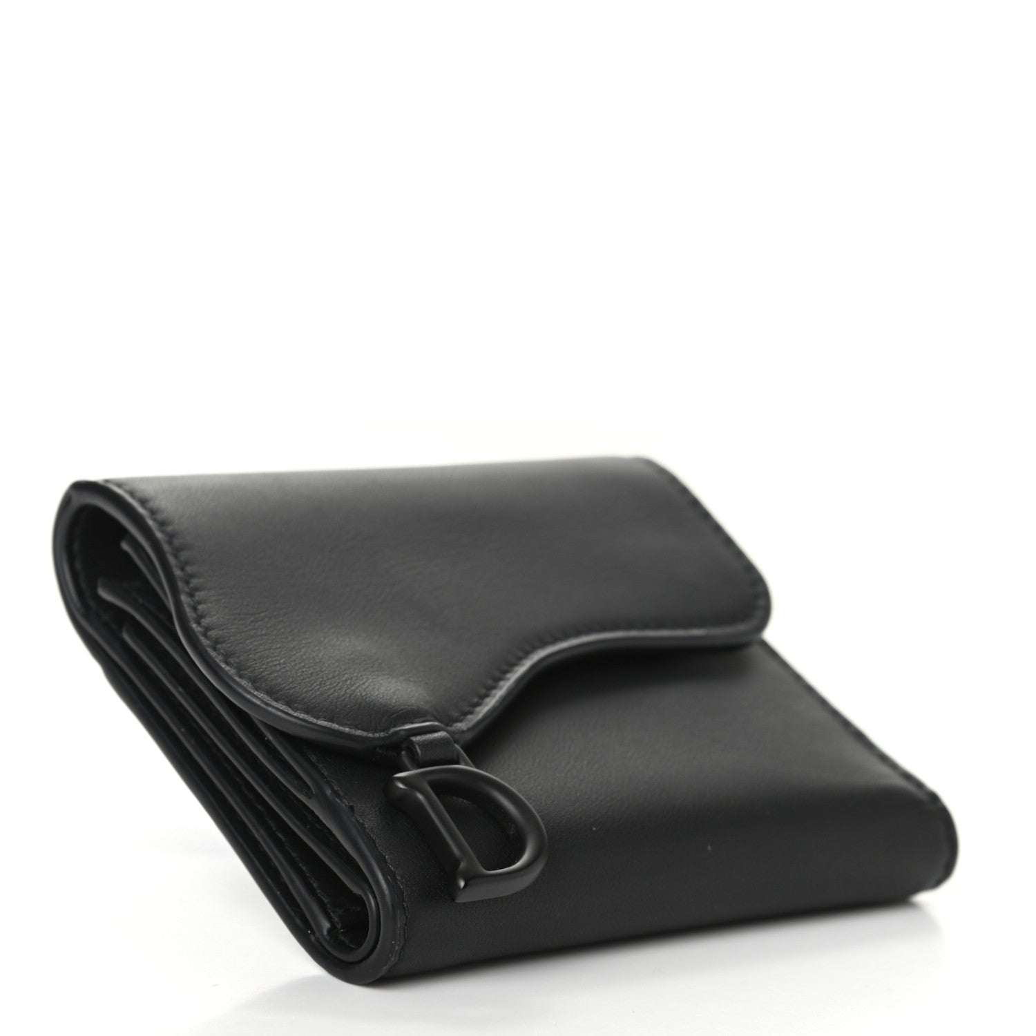 Christian Dior Ultra Matte Calfskin Saddle Lotus Wallet Black 4 of 6