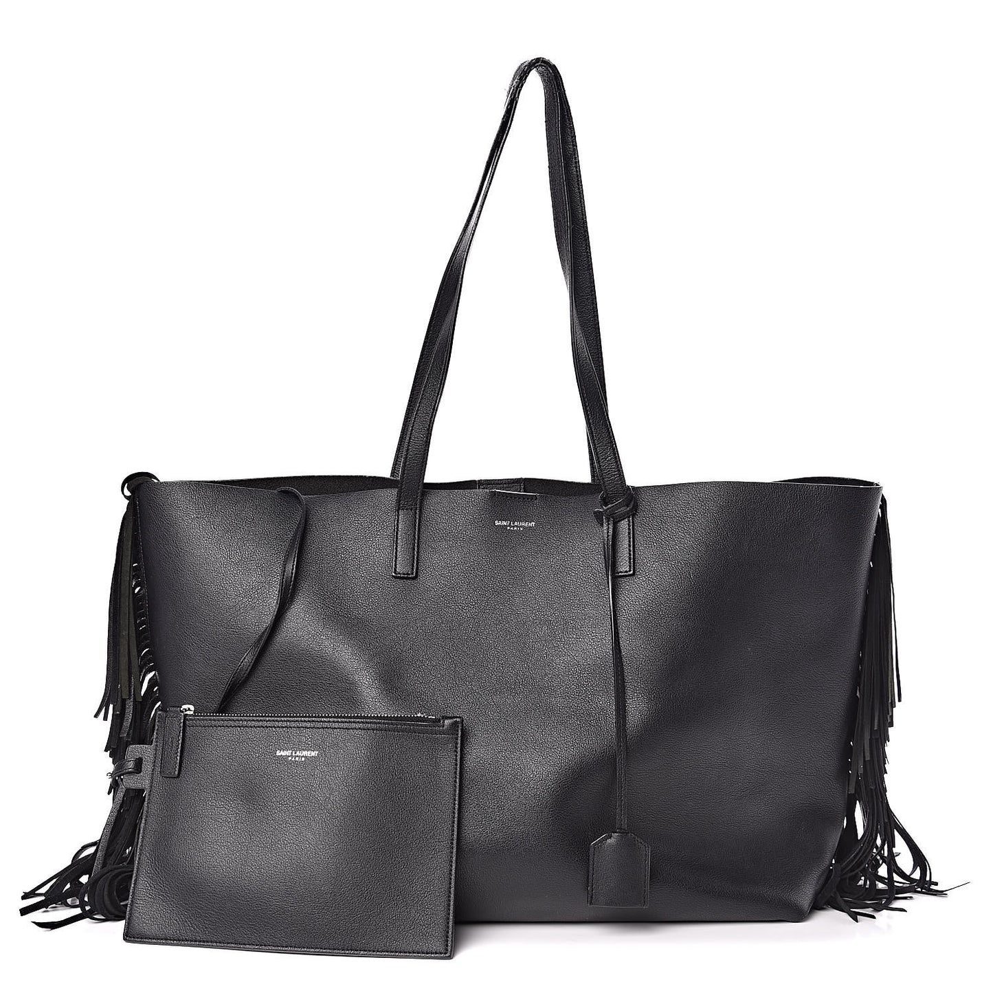 Calfskin Large Fringe Shopping Tote Black