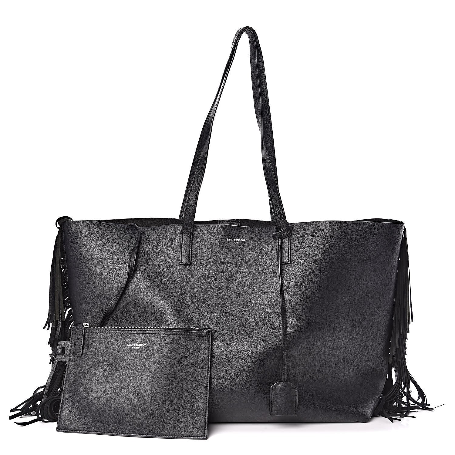 Saint Laurent Calfskin Large Fringe Shopping Tote Black 3 of 14