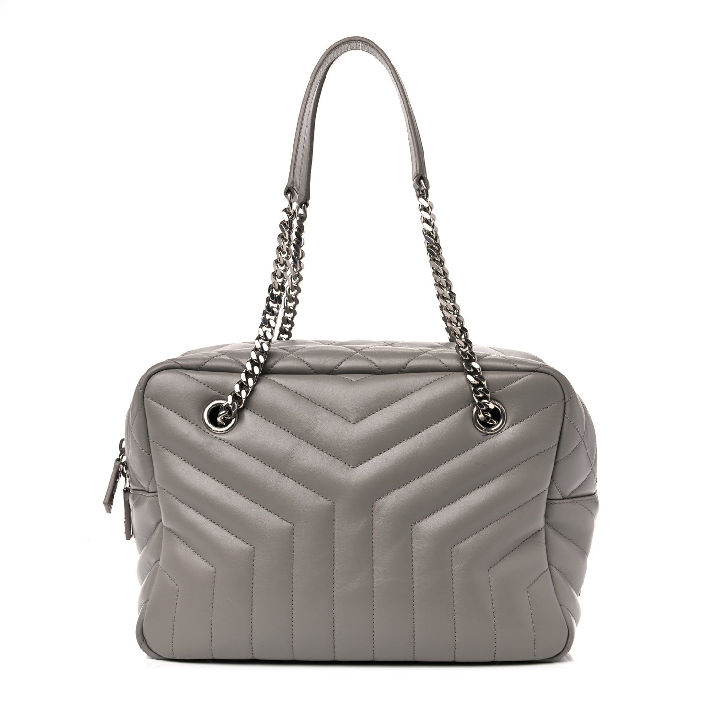 Calfskin Y Quilted Monogram Medium Loulou Bowling Bag Light Grey