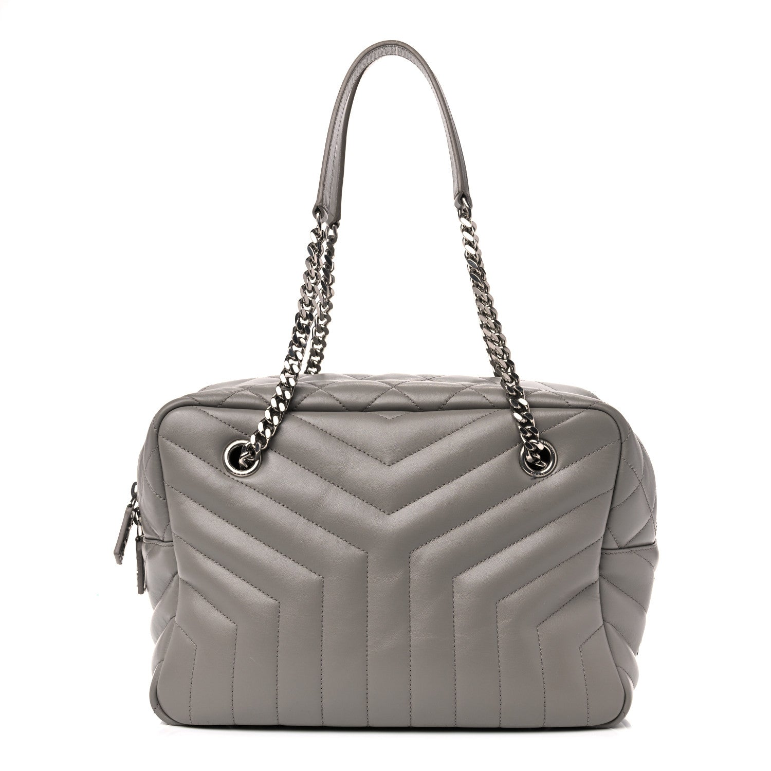 Saint Laurent Calfskin Y Quilted Monogram Medium Loulou Bowling Bag Light Grey 1 of 15