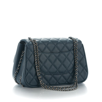Chanel Calfskin Quilted Medium Frame in Chain Flap Navy 3 of 7