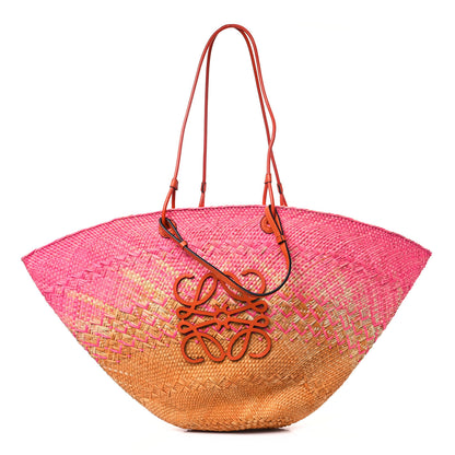 Loewe Iraca Palm Calfskin Anagram Basket Bag Fuchsia 1 of 11