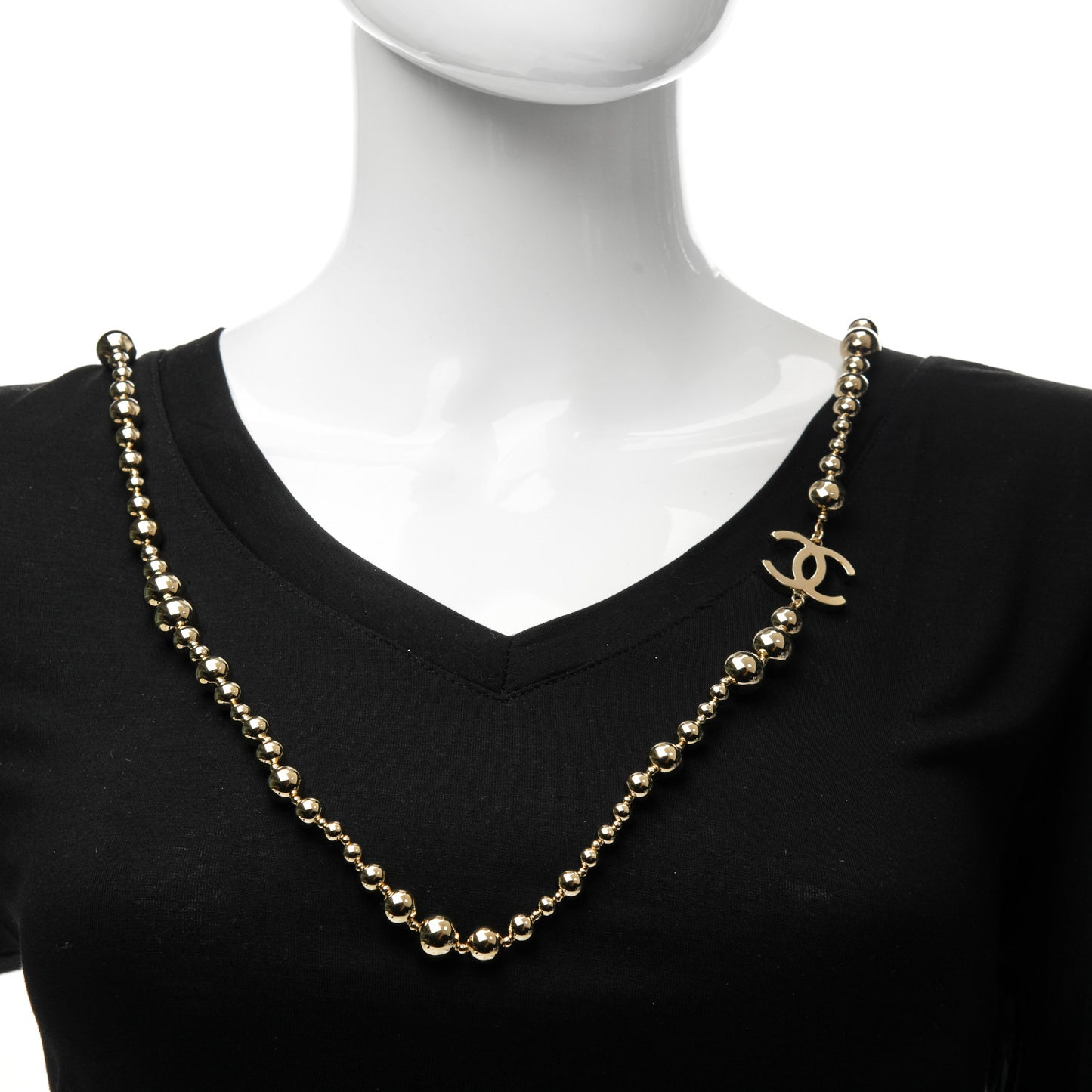 Metal Bead CC Long Necklace Gold