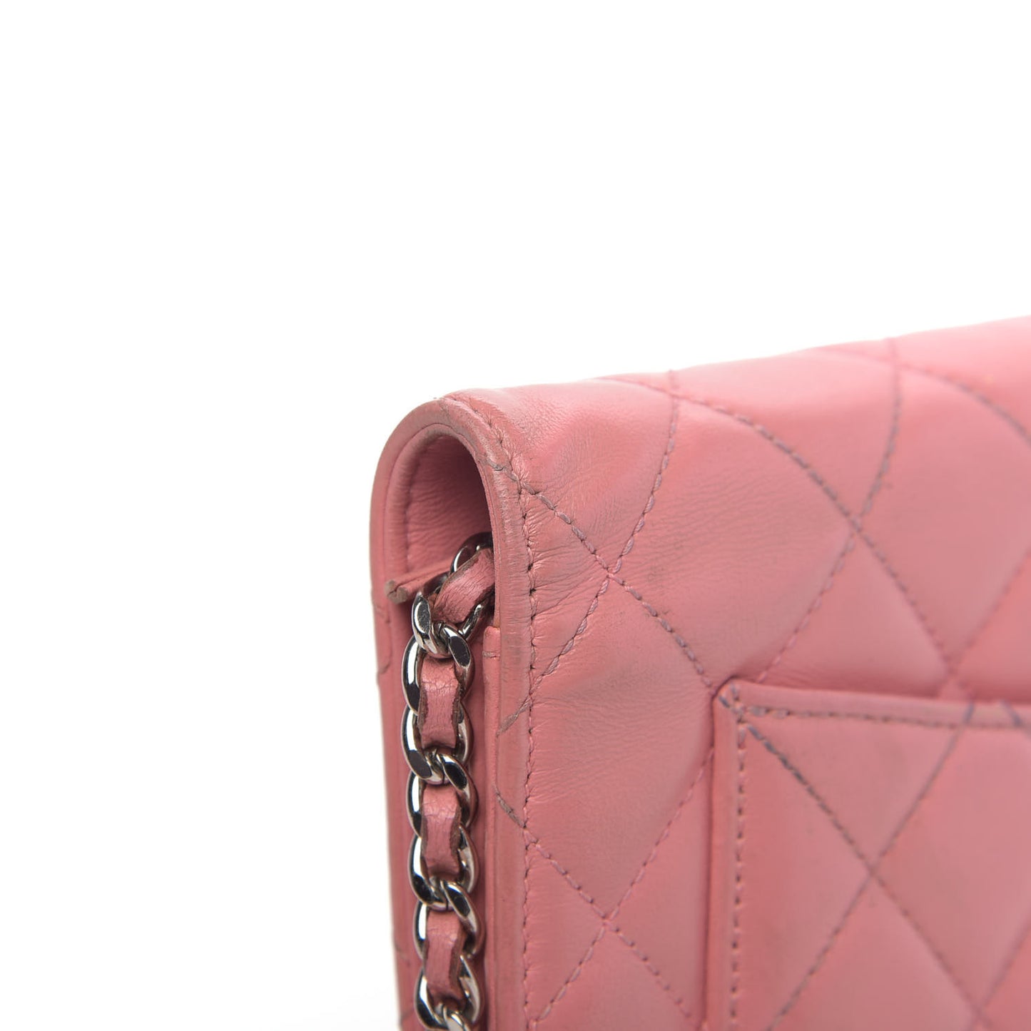 Lambskin Quilted Wallet On Chain WOC Pink