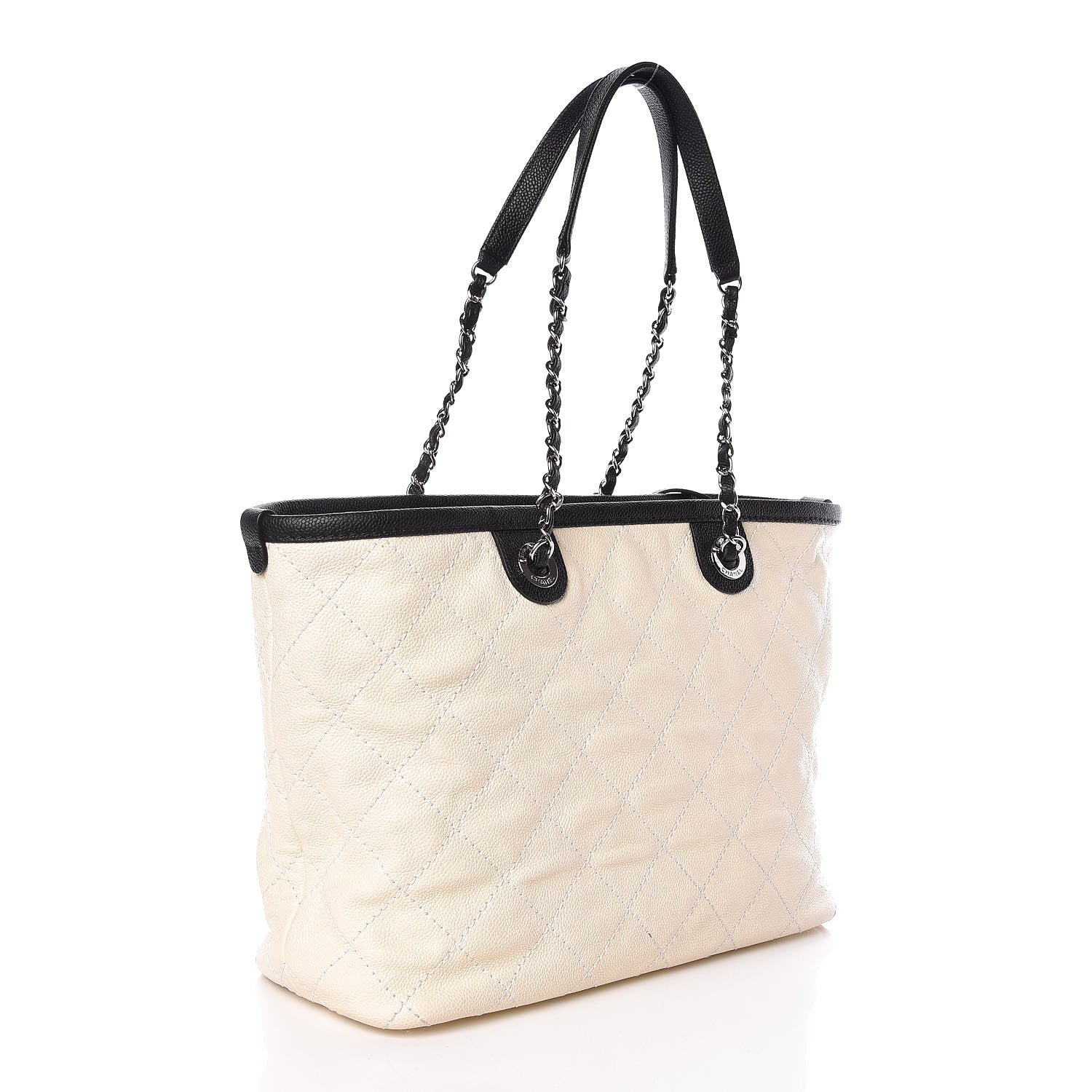 Chanel Grained Calfskin Quilted Small Daily Tote Dark White Black 4 of 10