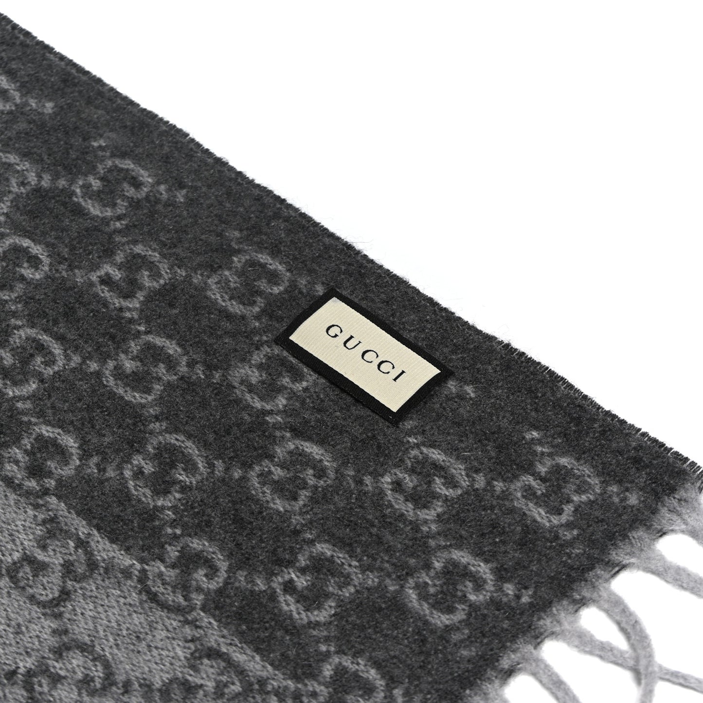 Cashmere Monogram Web Fringe Scarf Grey Red Navy