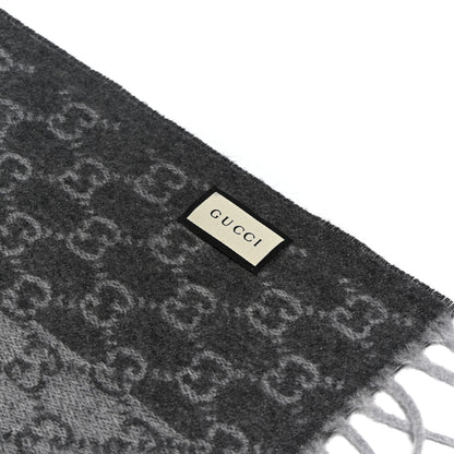 Gucci Cashmere Monogram Web Fringe Scarf Grey Red Navy 3 of 3