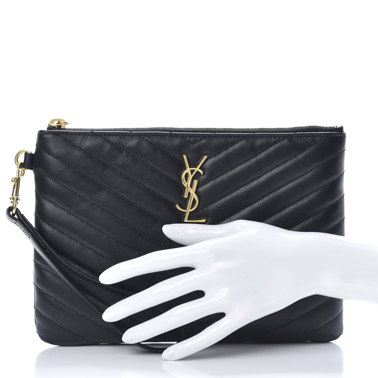 Matelasse Chevron Monogram A5 Wristlet Black