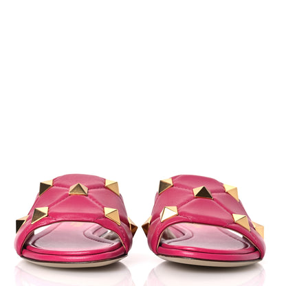 Valentino Garavani Nappa Roman Stud Flat Slide Sandals 38 Blossom 3 of 11