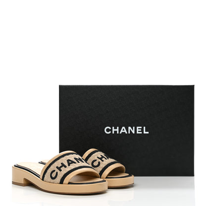 Chanel Lambskin Embroidered CC Mule Sandal 35 Beige Black 9 of 9