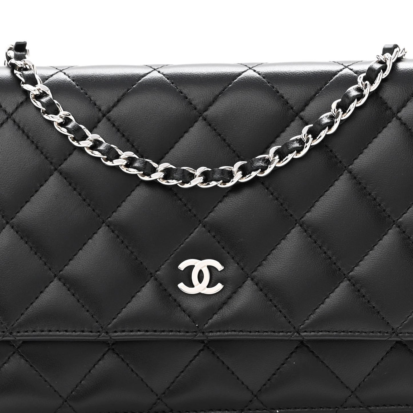 Lambskin Quilted Wallet On Chain WOC Black