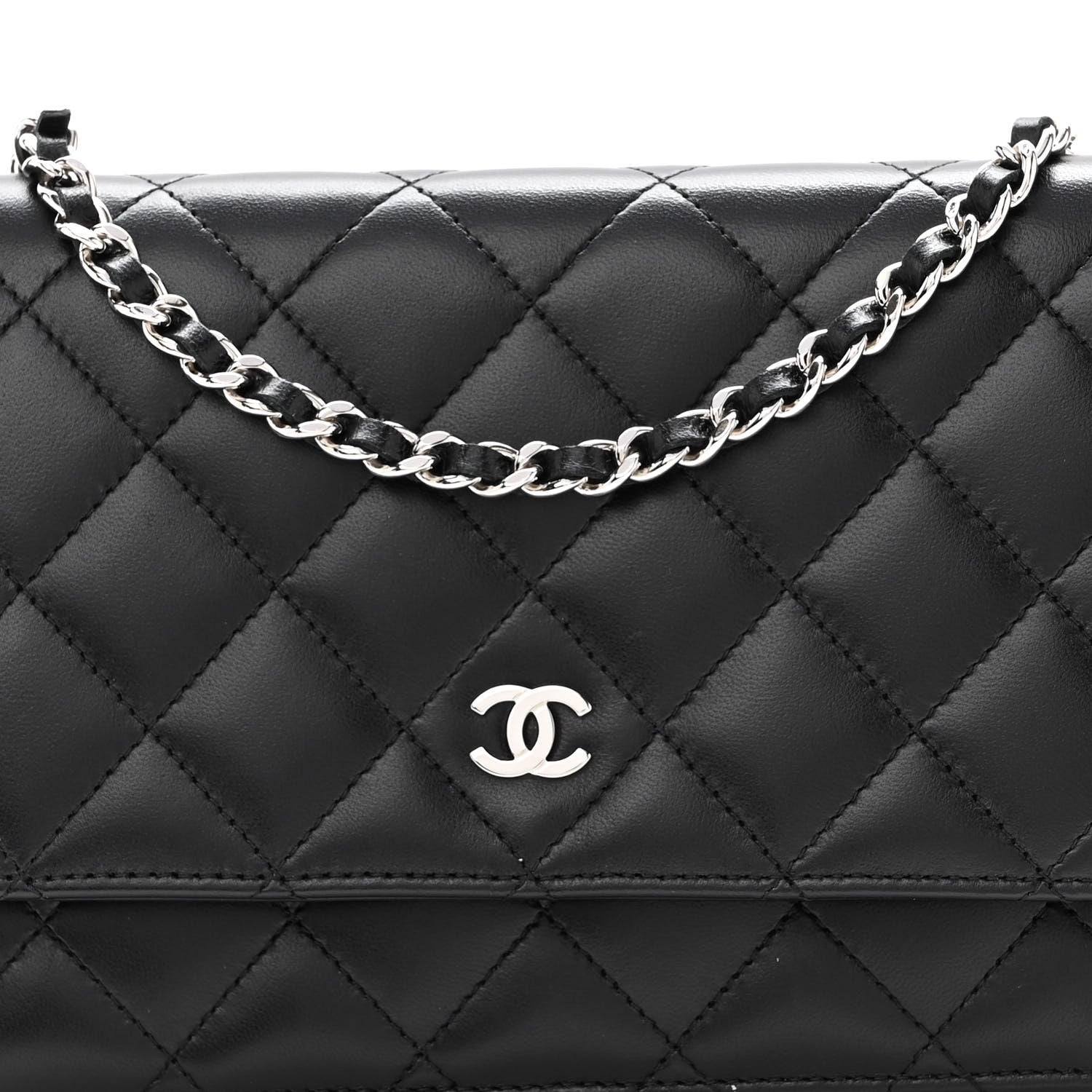 Chanel Lambskin Quilted Wallet On Chain WOC Black 9 of 11